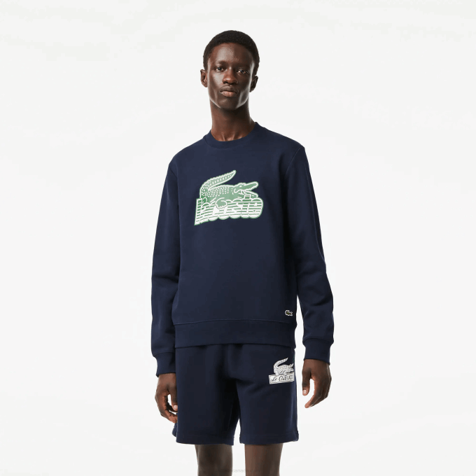 Men Lacoste V0ZN300 Navy Blue 166 Round Neck Unbrushed Fleece Sweatshirt - Image 1
