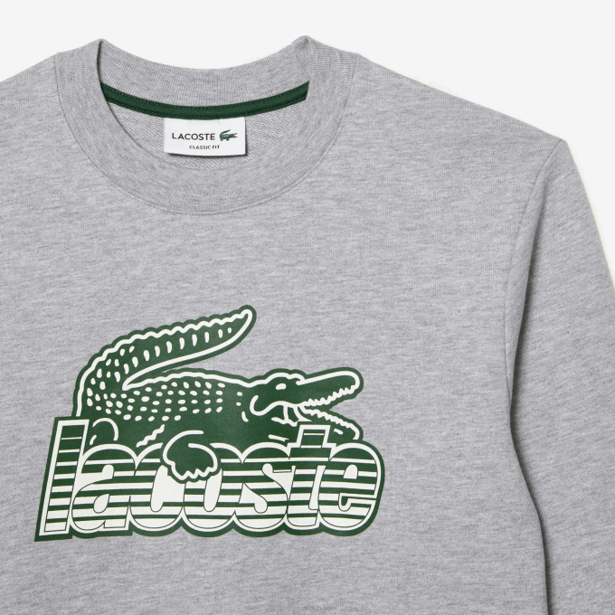 Men Lacoste V0ZN301 Grey Chine CCA Round Neck Unbrushed Fleece Sweatshirt - Image 5