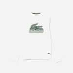Men Lacoste V0ZN302 White 70V Round Neck Unbrushed Fleece Sweatshirt