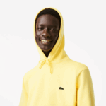 Men Lacoste V0ZN310 Yellow 107 Organic Cotton Hooded Sweatshirt - Image 2