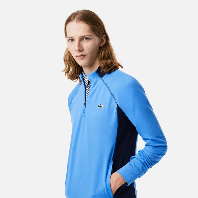Men Lacoste V0ZN314 Navy Blue YD2 Golf Sweatshirt with Inset Crew Neck - Image 2