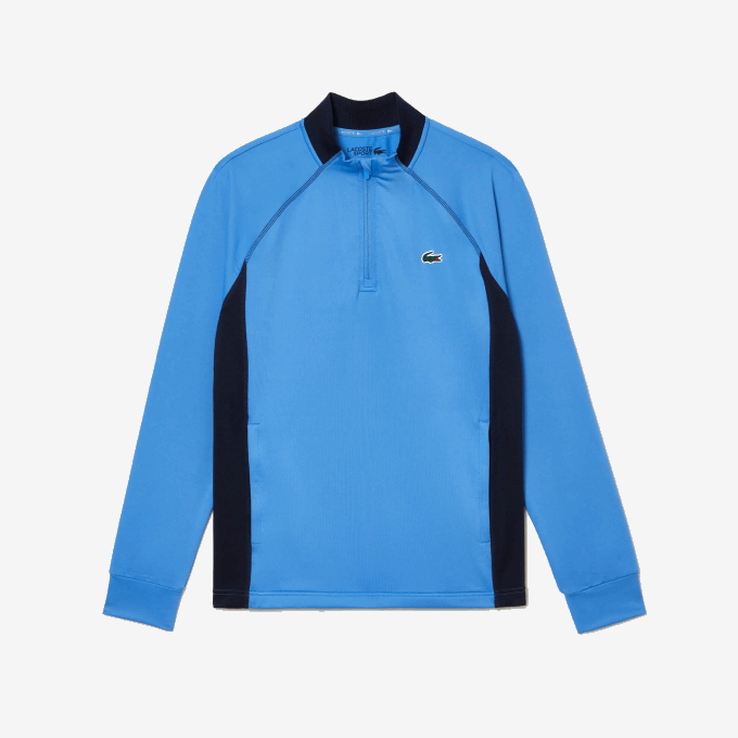 Men Lacoste V0ZN314 Navy Blue YD2 Golf Sweatshirt with Inset Crew Neck - Image 4