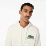 Men Lacoste V0ZN319 White 70V Unbrushed Fleece Zipped Hoodie - Image 2