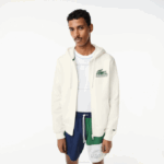 Men Lacoste V0ZN319 White 70V Unbrushed Fleece Zipped Hoodie