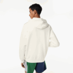 Men Lacoste V0ZN319 White 70V Unbrushed Fleece Zipped Hoodie - Image 3