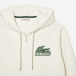 Men Lacoste V0ZN319 White 70V Unbrushed Fleece Zipped Hoodie - Image 5