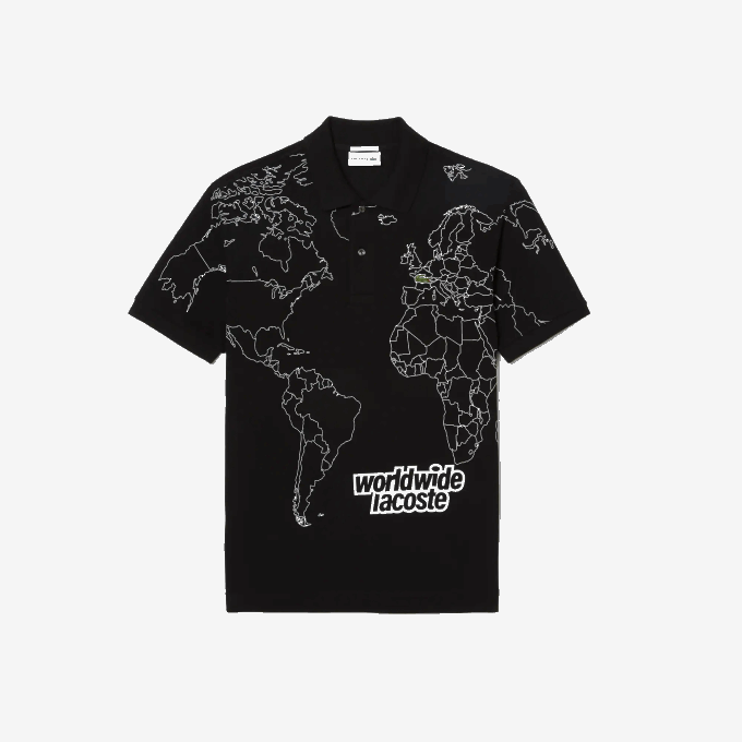 Men Lacoste V0ZN31 Black 031 Original L.12.12 Printed Organic Cotton Polo - Image 1