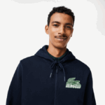 Men Lacoste V0ZN320 Navy Blue 166 Unbrushed Fleece Zipped Hoodie