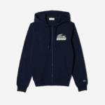 Men Lacoste V0ZN320 Navy Blue 166 Unbrushed Fleece Zipped Hoodie - Image 3