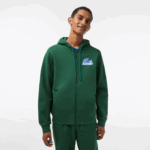 Men Lacoste V0ZN321 Green 132 Unbrushed Fleece Zipped Hoodie