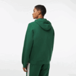 Men Lacoste V0ZN321 Green 132 Unbrushed Fleece Zipped Hoodie - Image 3