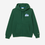 Men Lacoste V0ZN321 Green 132 Unbrushed Fleece Zipped Hoodie - Image 4