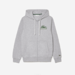 Men Lacoste V0ZN322 Grey Chine CCA Unbrushed Fleece Zipped Hoodie - Image 3