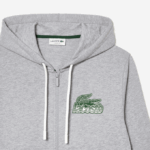 Men Lacoste V0ZN322 Grey Chine CCA Unbrushed Fleece Zipped Hoodie - Image 5