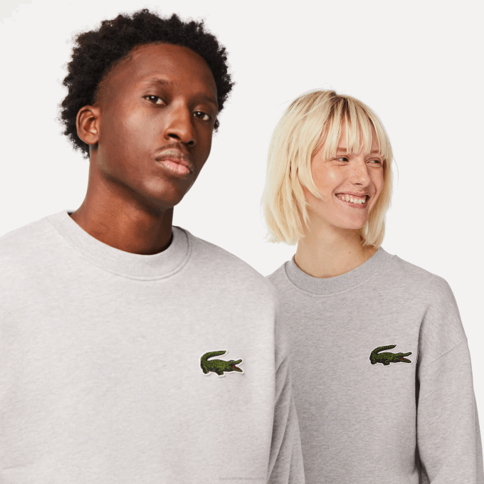 Men Lacoste V0ZN323 Grey Chine CCA Loose Fit Crocodile Badge Sweatshirt - Image 2