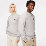 Men Lacoste V0ZN323 Grey Chine CCA Loose Fit Crocodile Badge Sweatshirt