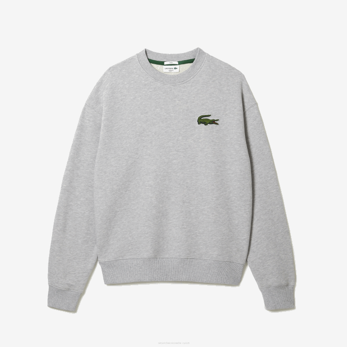 Men Lacoste V0ZN323 Grey Chine CCA Loose Fit Crocodile Badge Sweatshirt - Image 4