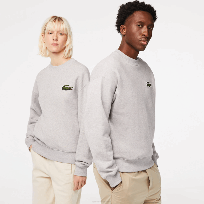Men Lacoste V0ZN323 Grey Chine CCA Loose Fit Crocodile Badge Sweatshirt - Image 1