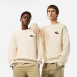 Men Lacoste V0ZN324 White XFJ Loose Fit Crocodile Badge Sweatshirt