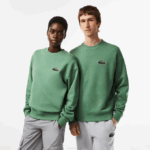 Men Lacoste V0ZN325 Khaki Green KX5 Loose Fit Crocodile Badge Sweatshirt