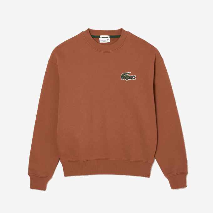 Men Lacoste V0ZN326 Light Brown LFA Loose Fit Crocodile Badge Sweatshirt - Image 1