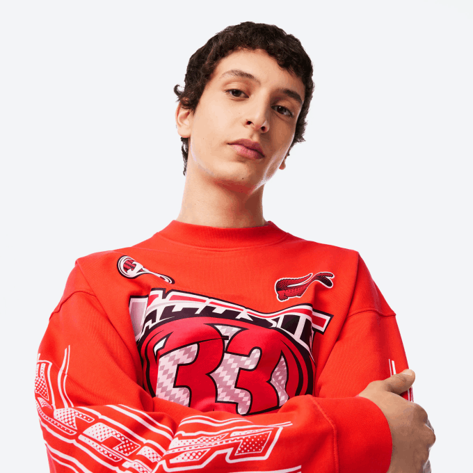 Men Lacoste V0ZN327 Orange 02K Cotton Fleece Loose Fit Sweatshirt - Image 2