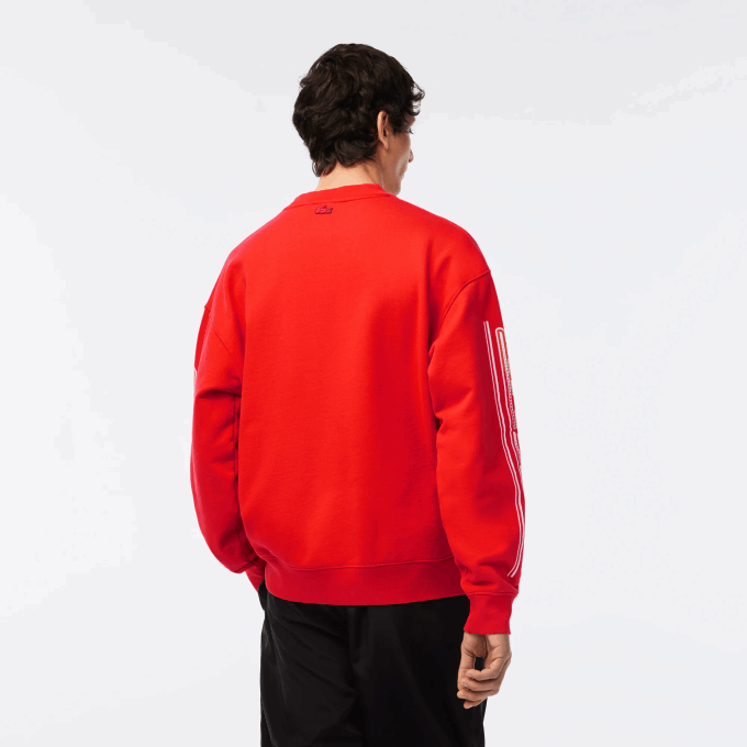 Men Lacoste V0ZN327 Orange 02K Cotton Fleece Loose Fit Sweatshirt - Image 3