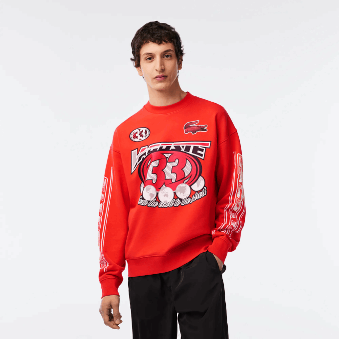 Men Lacoste V0ZN327 Orange 02K Cotton Fleece Loose Fit Sweatshirt - Image 1