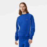 Men Lacoste V0ZN330 Navy Blue White CJL Brushed Fleece Colorblock Sweatshirt
