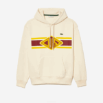Men Lacoste V0ZN334 White XFJ Loose Fit Printed Hoodie - Image 4