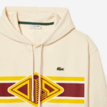 Men Lacoste V0ZN334 White XFJ Loose Fit Printed Hoodie - Image 5