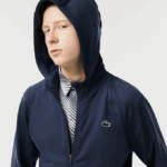 Men Lacoste V0ZN335 Blue XIE SPORT Zipped High-Neck Hooded Sweatshirt - Image 2