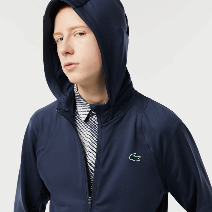 Men Lacoste V0ZN335 Blue XIE SPORT Zipped High-Neck Hooded Sweatshirt - Image 2
