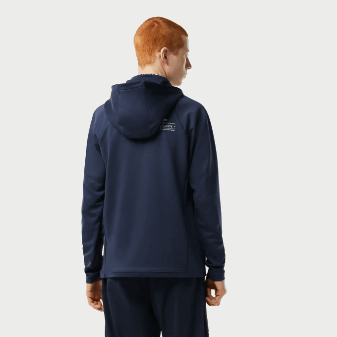 Men Lacoste V0ZN335 Blue XIE SPORT Zipped High-Neck Hooded Sweatshirt - Image 3