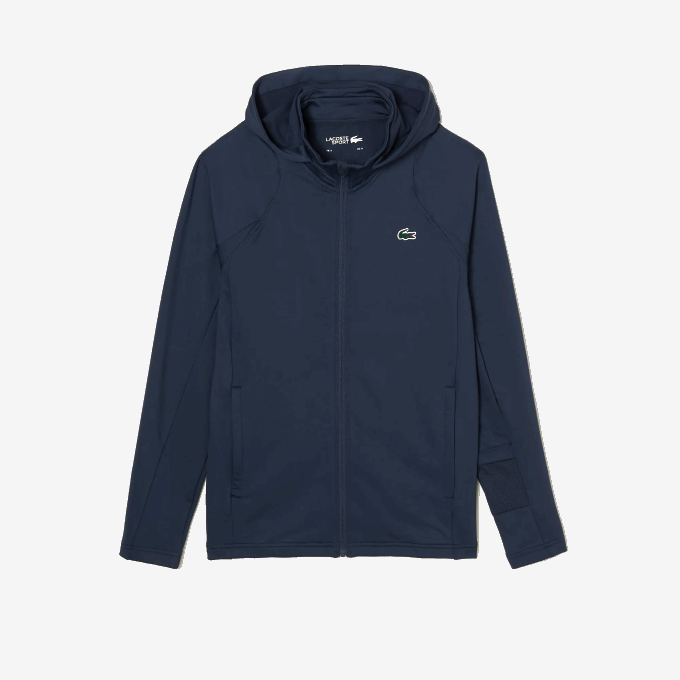 Men Lacoste V0ZN335 Blue XIE SPORT Zipped High-Neck Hooded Sweatshirt - Image 4