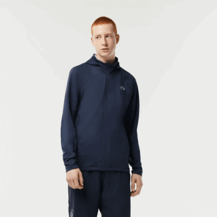 Men Lacoste V0ZN335 Blue XIE SPORT Zipped High-Neck Hooded Sweatshirt