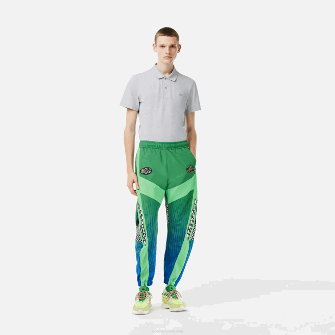 Men Lacoste V0ZN338 Green Blue CHY Ombre Checkerboard Print Track Pants - Image 1