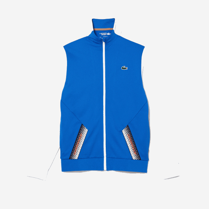 Men Lacoste V0ZN339 Blue White Blue AG1 Tennis Zipped Ripstop Sweatshirt - Image 2