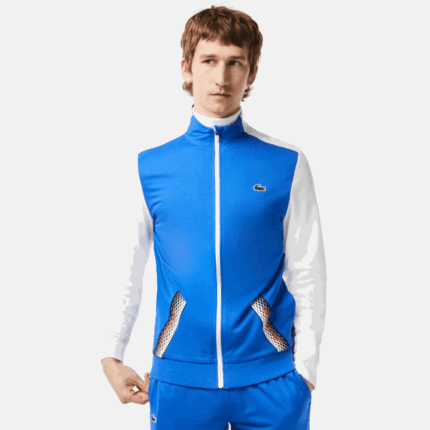 Men Lacoste V0ZN339 Blue White Blue AG1 Tennis Zipped Ripstop Sweatshirt