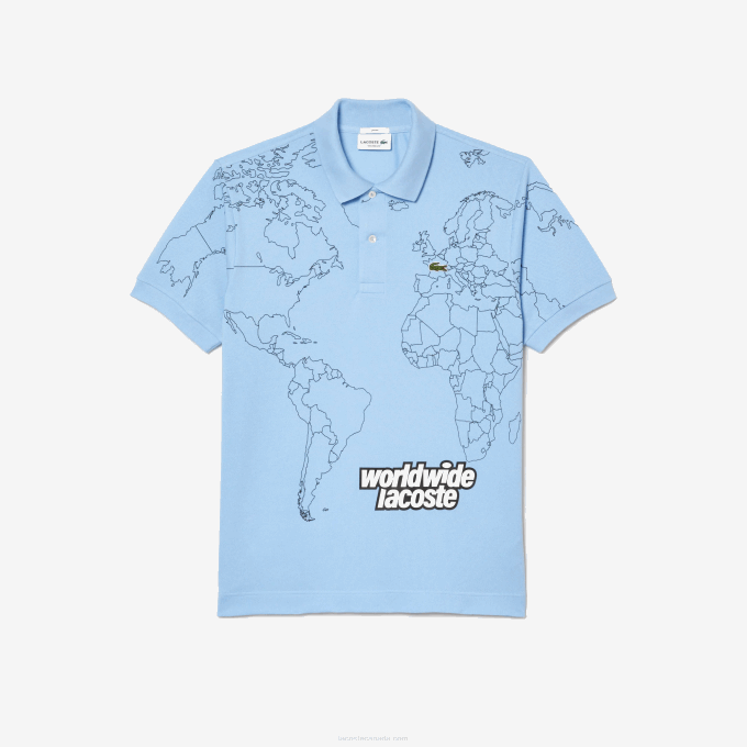 Men Lacoste V0ZN33 Blue HBP Original L.12.12 Printed Organic Cotton Polo - Image 1