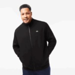 Men Lacoste V0ZN340 Black 031 Regular Fit Zipped Cotton Fleece Sweatshirt - Plus Size - Big