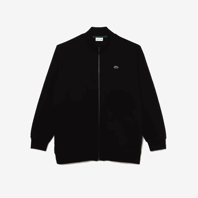 Men Lacoste V0ZN340 Black 031 Regular Fit Zipped Cotton Fleece Sweatshirt - Plus Size - Big - Image 4