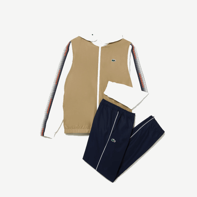 Men Lacoste V0ZN342 Beige Navy Blue White 8X2 Tennis Regular Fit Jogger Set - Image 4
