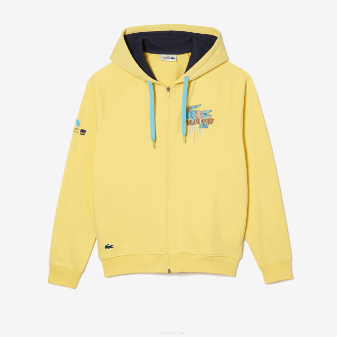 Men Lacoste V0ZN355 Yellow 107 Sport Miami Open Edition Hoodie - Image 4
