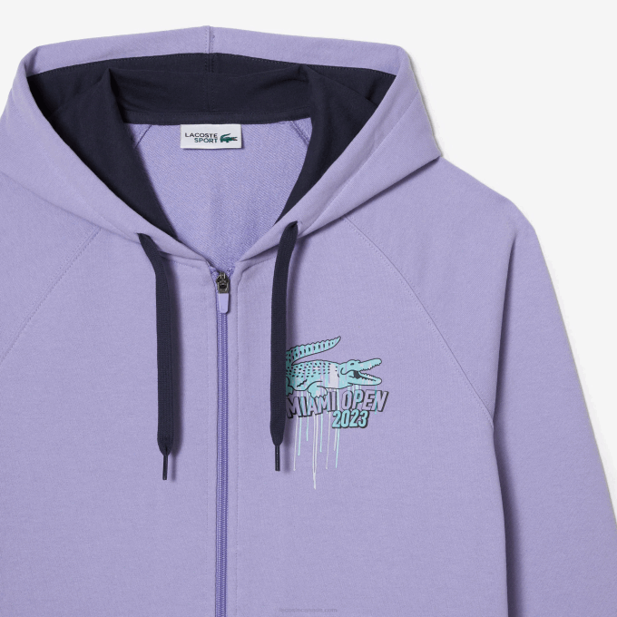 Men Lacoste V0ZN356 Purple 3K0 Sport Miami Open Edition Hoodie - Image 5