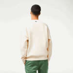 Men Lacoste V0ZN360 White XFJ Round Neck Loose Fit Croc Print Sweatshirt - Image 3