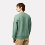 Men Lacoste V0ZN361 Khaki Green KX5 Round Neck Loose Fit Croc Print Sweatshirt - Image 3
