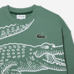 Men Lacoste V0ZN361 Khaki Green KX5 Round Neck Loose Fit Croc Print Sweatshirt - Image 5