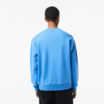 Men Lacoste V0ZN363 Blue L99 Round Neck Loose Fit Croc Print Sweatshirt - Image 3
