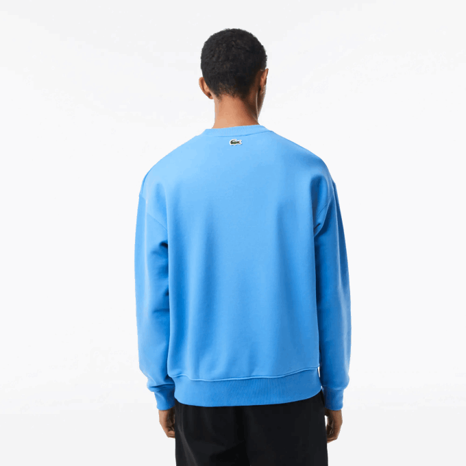 Men Lacoste V0ZN363 Blue L99 Round Neck Loose Fit Croc Print Sweatshirt - Image 3